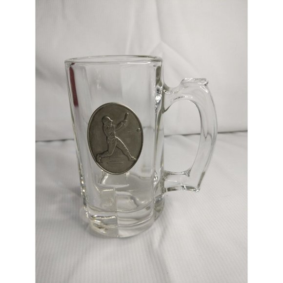 Vintage Heavy Crystal Stein Mug Baseball Pewter  Plaque - Picture 2 of 4